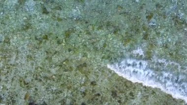 Romantik gökyüzü sakin sahil sahili deniz yolculuğu mavi yeşil su ve kumsal kenarındaki parlak kum arka planı