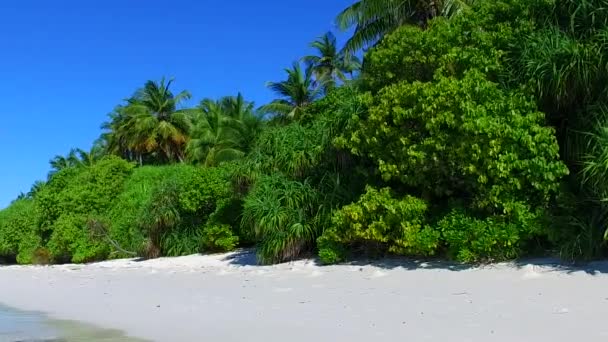 リゾートの近くに白い砂浜の背景を持つ浅い海によるパラダイスベイビーチの時間の空 — ストック動画
