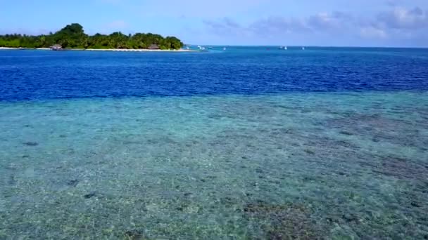 Wide angle scenery of luxury bay beach wildlife by shallow lagoon with white sand background near sandbank — Stock Video