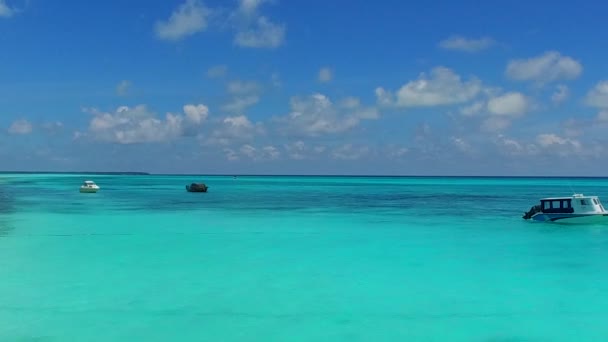 Close-up landschap van rustige strand wilde dieren door transparante oceaan met wit zand achtergrond in de buurt van golven — Stockvideo