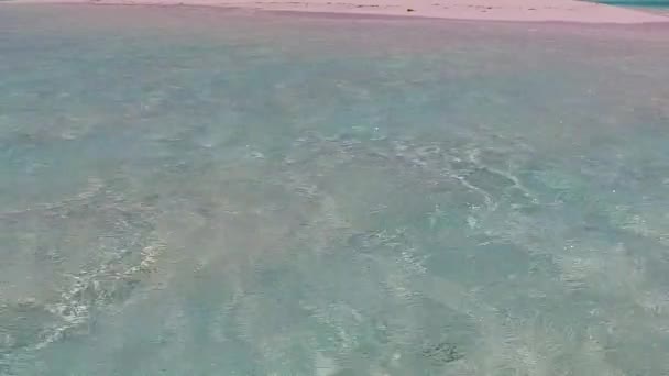 Textura soleada de la playa paradisíaca estilo de vida por el océano azul y fondo de arena limpia cerca de palmeras — Vídeo de stock