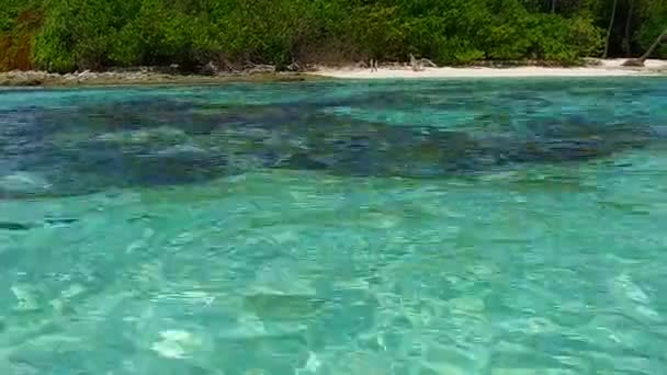 Paisaje de verano de costa marina rotura de playa por mar azul con fondo de arena blanca cerca de palmeras — Vídeo de stock