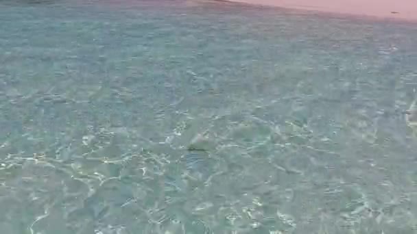 Cenário amplo ângulo de aventura de praia resort idílico por oceano transparente e fundo de areia branca perto do resort — Vídeo de Stock