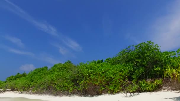 Tagsüber Meereslandschaft des Paradieses Lagune Strand Abenteuer durch blaues Wasser mit hellem Sand Hintergrund im Sonnenlicht — Stockvideo