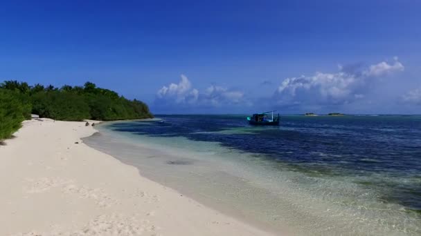 Résumé ensoleillé du style de vie de plage de littoral parfait par l'océan bleu et fond de sable blanc avant le coucher du soleil — Video