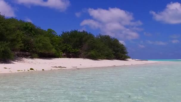 明るい砂浜の背景を持つ青い海による海洋ビーチの休日のドローン航空観光 — ストック動画