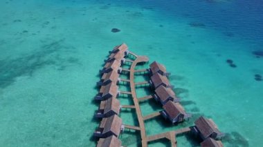 Güzel sahil plajlarının gündüz turizmi, güneş doğduktan sonra temiz kum arka planıyla mavi deniz kıyısında kırılıyor.