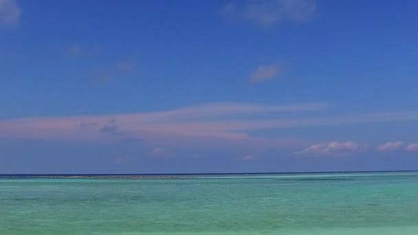 Copy space panorama of marine sea view beach trip by transparent ocean and clean sandy background near sandbar — Stock Video