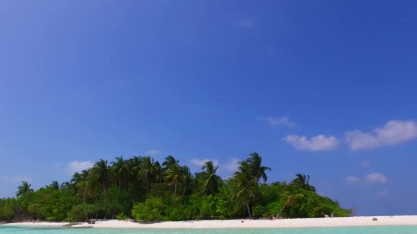Céu diurno de viagem de praia litoral exótica por mar azul-turquesa e fundo de areia branca perto de restinga — Vídeo de Stock