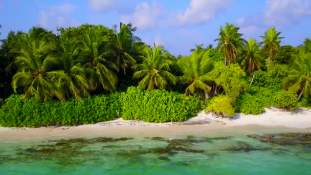 Kopiera utrymme turism lyx ö strand resa med grund lagun och vit sand bakgrund nära sandbar — Stockvideo