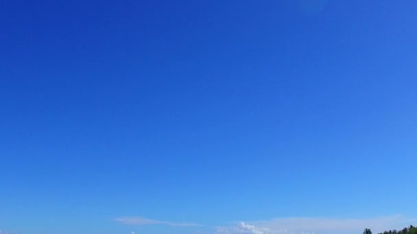 Wide angle landscape of idyllic seashore beach adventure by shallow ocean with white sand background near sandbar — Stock Video