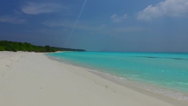 Cielo diurno di paradiso laguna vacanza al mare da blu mare verde e sabbia bianca sfondo vicino palme — Video Stock