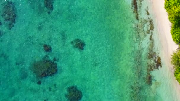 Mar romântico de paraíso viagem de praia turística por oceano azul com fundo arenoso branco perto de barra de areia — Vídeo de Stock