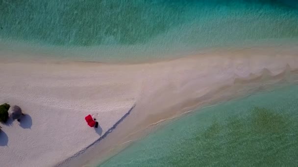 Letni abstrakt tropikalnego morza plaży styl życia przez płytkiego oceanu z białym tle piasku w pobliżu palm — Wideo stockowe