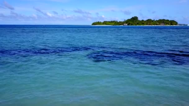 Musim panas pemandangan pantai yang sempurna perjalanan pantai dengan laut dangkal dan latar belakang pasir putih dekat tepi pasir — Stok Video