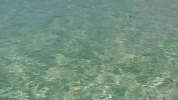 Alam yang hangat dari waktu pantai yang mewah dengan air transparan dan latar belakang berpasir putih di dekat resort — Stok Video