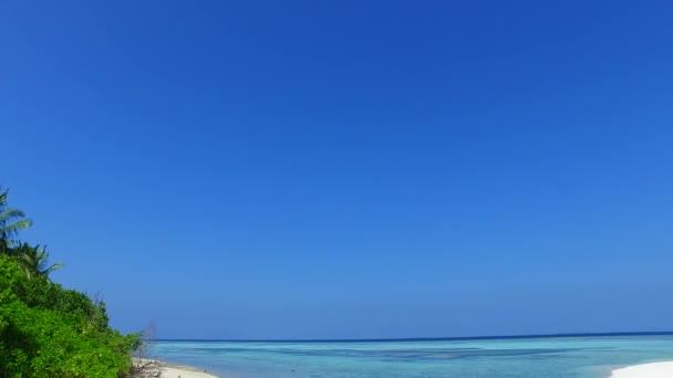 Κοντινό πλάνο υφή του τέλειου ταξιδιού παραλία κόλπο από μπλε θάλασσα και λευκό αμμώδη φόντο κοντά σε ύφαλο — Αρχείο Βίντεο