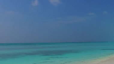 Deniz kıyısı yaban hayatının boş dokusu dalgaların yanında temiz kum arka planına sahip mavi sularda.