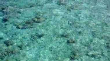Cennet yaz turizmi. Mavi deniz kıyısında deniz yolculuğu. Temiz kumlu arka planda dalgalar.