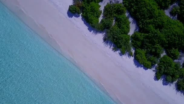 Empty landscape of perfect shore beach journey by blue lagoon with white sand background near surf — Stock Video