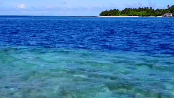 Copiar espaço turismo de férias praia costa exótica por água azul com fundo de areia branca perto de restinga — Vídeo de Stock