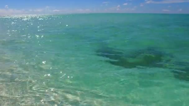 ターコイズブルーの海と波の近くの白い砂浜の背景による豪華なベイビーチの冒険の性質を閉じる — ストック動画