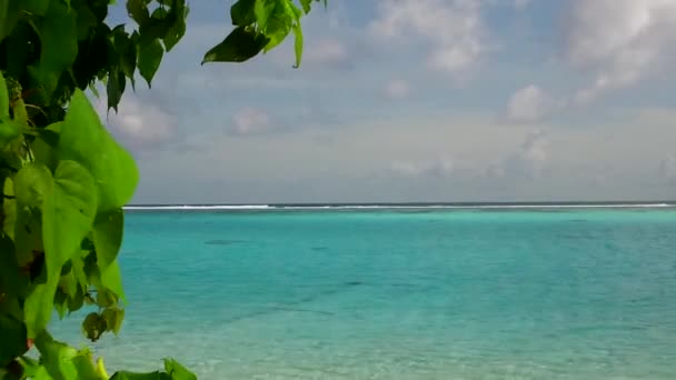 Turismo ad ampio angolo di bella costa vacanza al mare blu con sfondo sabbioso pulito vicino alla barriera corallina — Video Stock