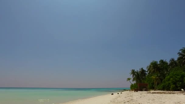 Słoneczny abstrakt pięknego wybrzeża plaży wakacje przez niebieski ocean i białe piaszczyste tło w pobliżu piaskownicy — Wideo stockowe