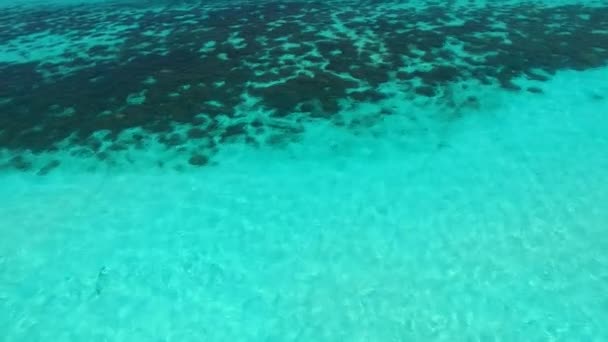 Ζεστή υφή χαλαρωτικό διάλειμμα παραλία θέρετρο από μπλε ωκεανό με λευκό αμμώδη φόντο πριν από το ηλιοβασίλεμα — Αρχείο Βίντεο