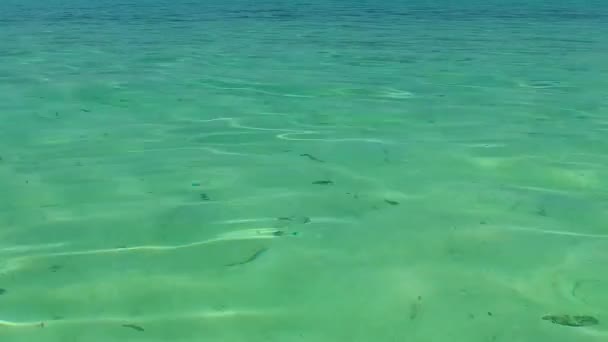 Brede hoek natuur van rustige kustlijn strand reis door aqua blauw water met wit zand achtergrond in de buurt van zandbank — Stockvideo