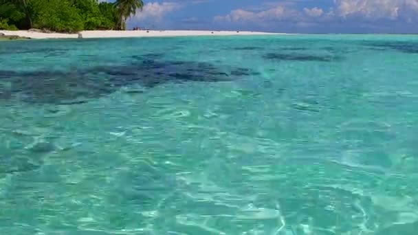 Close up paisagem marinha de tranquila praia vida selvagem por mar azul-turquesa com fundo de areia limpa perto de recife — Vídeo de Stock