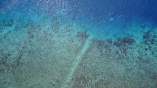 Sunny travel of exotic island beach journey by blue green lagoon and white sand background near reef — Stock Video