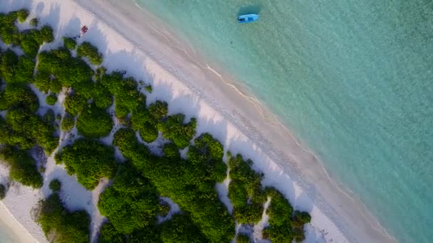 Copy space scenery of relaxing lagoon beach trip by blue lagoon with bright sand background near sandbank — Stock Video