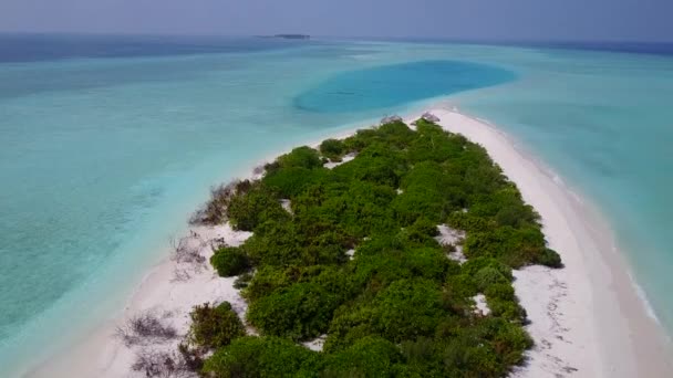 Drone aerial sky of paradise lagoon beach vacation by blue ocean with bright sandy background — Stock Video