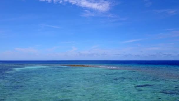 Aerial seascape of beautiful island beach break by shallow water with white sand background — Stock Video