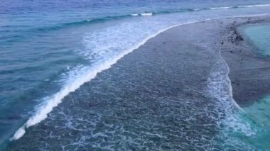 Deniz adası sahil gezisinin ılık dokusu turkuaz okyanusla dalgaların yanında beyaz kumlu arka planla