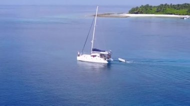 Mavi deniz kıyısındaki lüks sahil yaban hayatının ve palmiyelerin yakınındaki parlak kumlu arkaplanın soyutlamasını kopyala