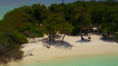 Lüks turistik sahil yolculuğunun gündüz dokusu açık deniz ve palmiyelerin yakınındaki beyaz kumlu arka plan