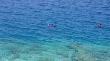 Mavi sular ve kumsalın yakınındaki beyaz kumlu arka planda rahatlatıcı ada plaj yaban hayatının ılık manzarası