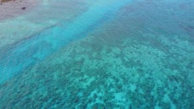 Cennet sahili sahili sahili sahili sığ okyanus manzarası ve kumsalın yakınındaki temiz kumlu arka plan.