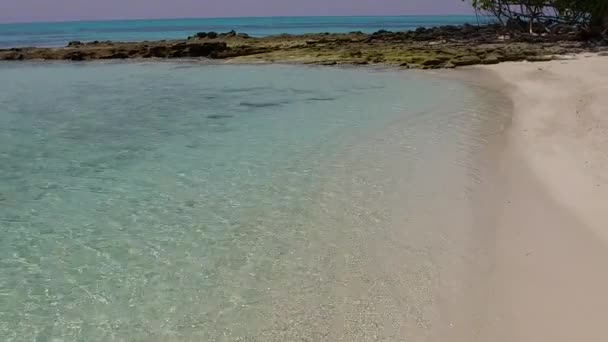 Αεροφωτογραφία του ειδυλλιακού νησιού διακοπές στην παραλία με διάφανα νερά και λευκή άμμο φόντο — Αρχείο Βίντεο