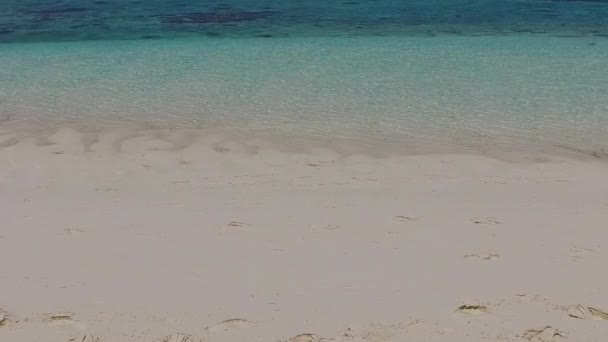 Летний пейзаж морского побережья пляжный образ жизни голубым зеленым океаном с белым песчаным фоном возле песчаника — стоковое видео