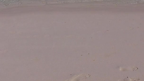 Пустая текстура тропического пляжа лагуны приключения аква-голубой океан и белый песчаный фон перед закатом — стоковое видео