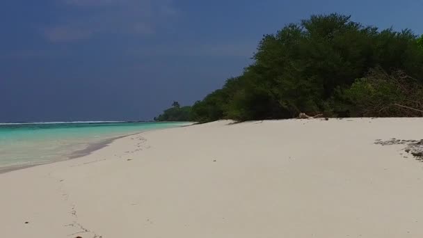 Scenario soleggiato della spiaggia turistica marina viaggio dal mare blu e sfondo di sabbia bianca vicino alla barriera corallina — Video Stock