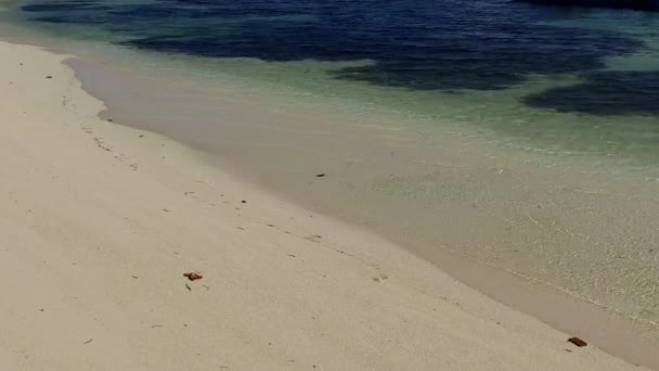 Ηλιόλουστη αφηρημένη εξωτική παραλία της λιμνοθάλασσας ταξίδι με τιρκουάζ νερά με λευκή άμμο φόντο κοντά στην αμμουδιά — Αρχείο Βίντεο