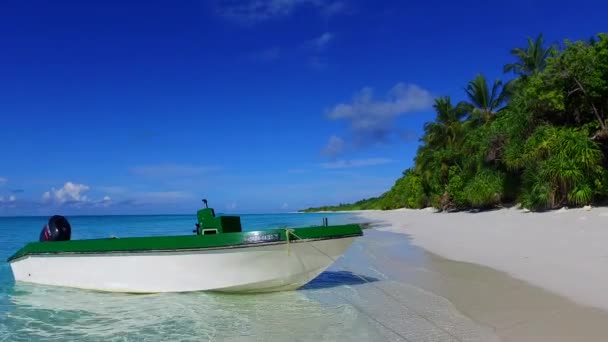 Voyage chaud de plage de baie exotique pause par lagon peu profond avec fond de sable blanc près des vagues — Video