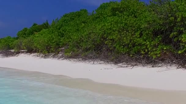 Romantische Natur der ruhigen Küste Strand Pause durch blaues Meer und weißen Sandhintergrund in der Nähe von Palmen — Stockvideo