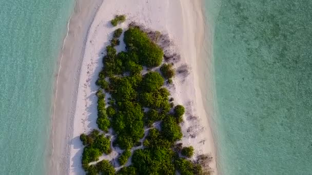 Sommer-Meereslandschaft mit entspanntem Strandurlaub durch klares Wasser und weißen Sandhintergrund in der Nähe von Palmen — Stockvideo