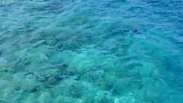 모래사장 근처에 하얀 모래사장이 있는 푸른 물에 의한 완벽 한 해변 휴가의 광각 관광 — 비디오