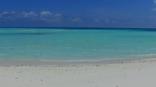 Slunečná krajina tropické pobřeží pláž volně žijící zvěř podle modrého zeleného moře s bílým písečným pozadím po východu slunce — Stock video